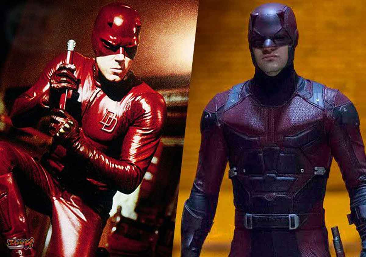 Charlie Cox em Demolidor (Netflix); Ben Affleck em Demolidor (filme de 2003) | CRÉDITO: NETFLIX / COLLECTION; COLEÇÃO 20THCENTFOX