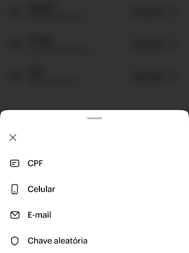 selecione o CPF, número de celular, endereço de email ou a chave aleatória