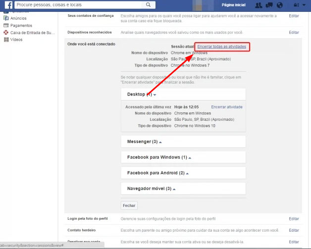 Como saber se meu Facebook foi hackeado? Passo 03.